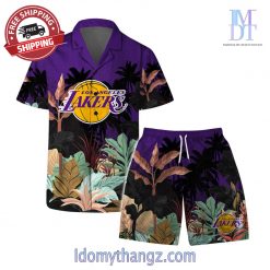 Los Angeles Lakers Team Logo Pattern Tropical Hawaiian Set