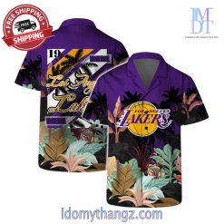 Los Angeles Lakers Team Logo Pattern Tropical Hawaiian Shirt