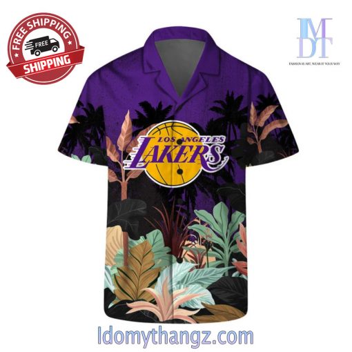 Los Angeles Lakers Team Logo Pattern Tropical Hawaiian Shirt