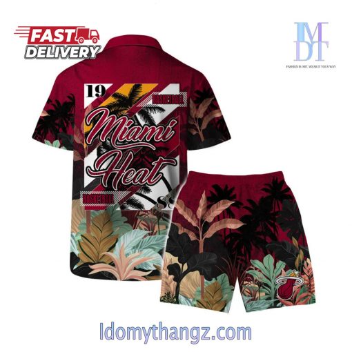 Miami Heat Team Logo Pattern Tropical Hawaiian Set