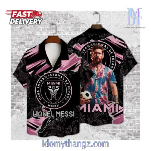 Inter Miami Leo Messi Black Hawaiian Shirt