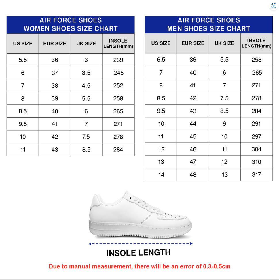 Low Top Size Chart