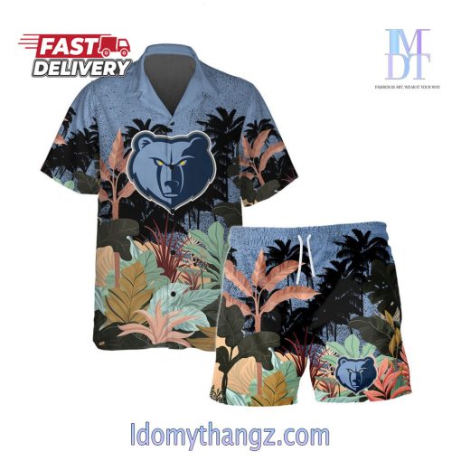 Memphis Grizzlies Team Logo Pattern Tropical Hawaiian Set