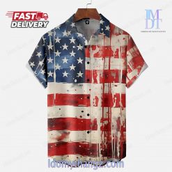 Independence Day American Flag Chest Pocket Hawaiian Shirt