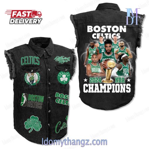 Boston Celtics Champions 2024 Sleeveless Denim Jacket