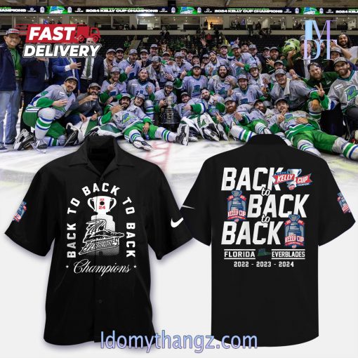 Florida Everblades Black Hawaiian Shirt Champions Kelly 2024