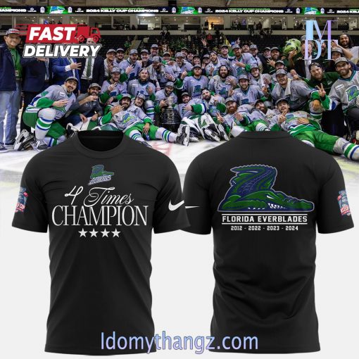 Limited Edition Florida Everblades 4 Times Champions Kelly Cup T-Shirt