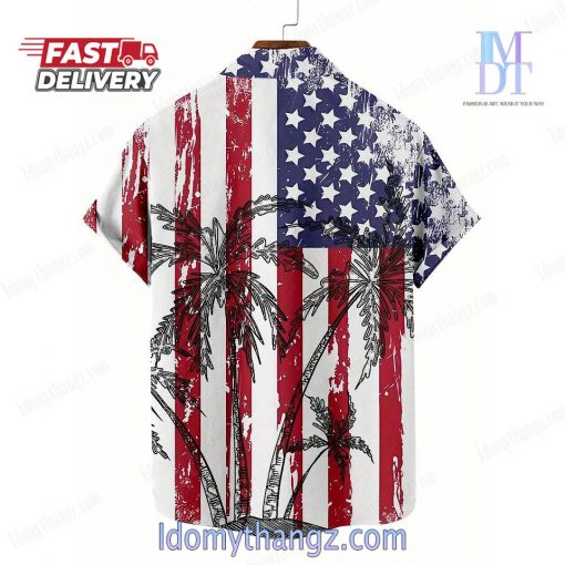 Vacation American Flag Coconut Tree Hawaiian Shirt