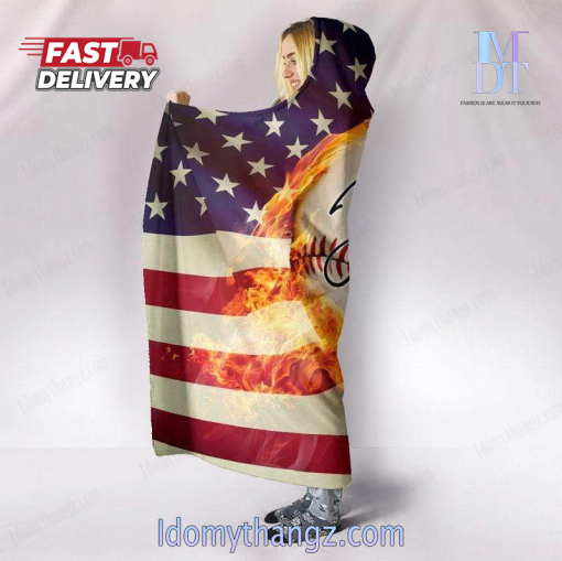 Customized Baseball American Flag Hooded Blanket