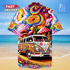 Eye Catching Psychedelic Colorful Hippie Flower Bus And Clouds Hawaiian Shirt 3