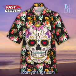 Eye Catching Psychedelic Gorgeous Floral Skull Printing Cuban Collar Hawaiian Shirt