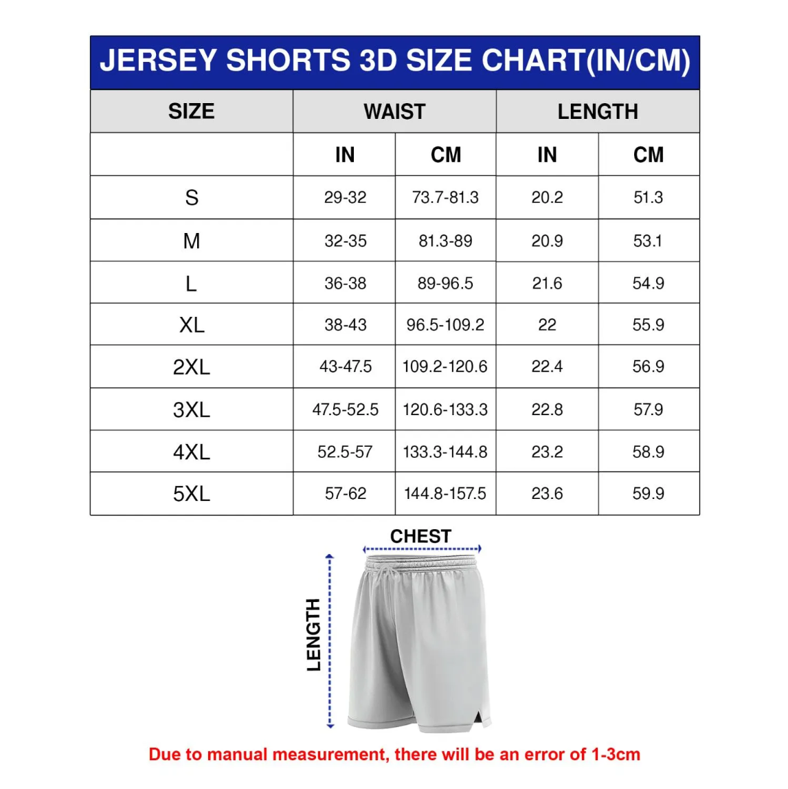 Short Size Chart