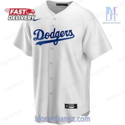 Los Angeles Dodgers Nike White Home Replica Custom Baseball Jersey 2