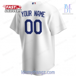 Los Angeles Dodgers Nike White Home Replica Custom Baseball Jersey 3