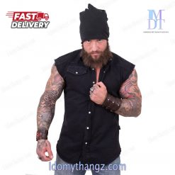 Metal Streetwear Black Sleeveless Denim Jacket