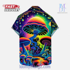 Psychedelic Hippie Magic Mushrooms Forest Printing Hawaiian Cuban Collar Short Sleeve Shirt Set 2