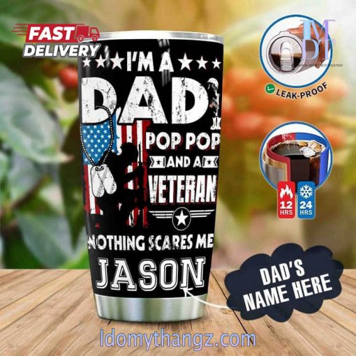 Custom Name Gift For Dad Father’s Day Pop Pop And Veteran Tumbler