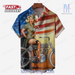America Flag Design Beauty Chest Pocket Hawaiian Shirt