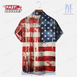 Independence Day American Flag Chest Pocket Hawaiian Shirt