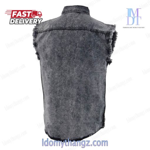 Classic Grey Button Sleeveless Denim Jacket