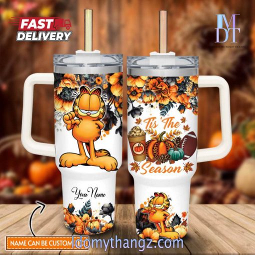 Custom Name Garfield Tis The Season Fall Leaf Pattern Stanley Tumbler
