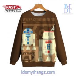 Brown Cartoon Space War Robots Printing Round Collar Sweater
