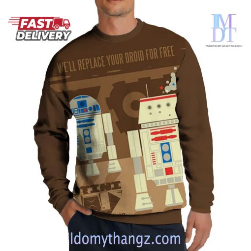 Brown Cartoon Space War Robots Printing Round Collar Sweater