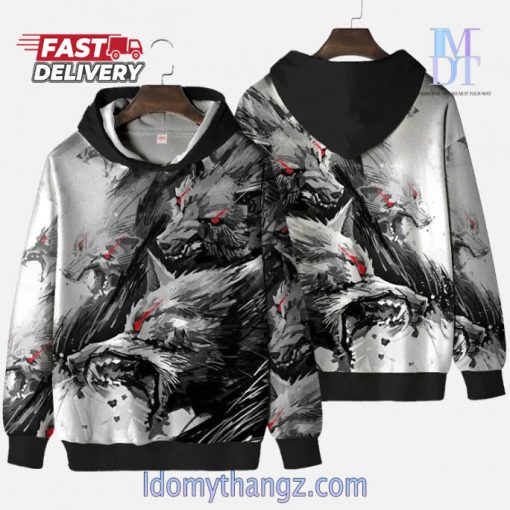 Mysterious Red Eyed Monster Wolves Printing Hoodie