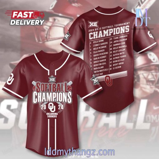 Oklahoma Sooners Big 12 Softball Champions 2024 Baseball Jersey