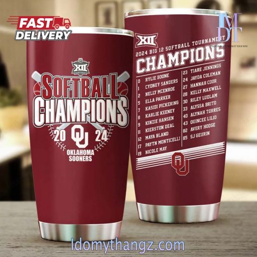 Oklahoma Sooners Big 12 Softball Champions 2024 Tumbler