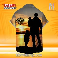 Super Dad Father And Son Enjoying The Sunset Printing Hawaiian Shirt