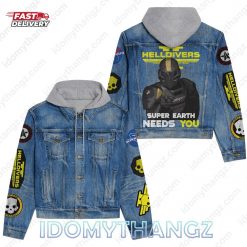 Helldivers Super Earth Needs You Hooded Denim Jacket