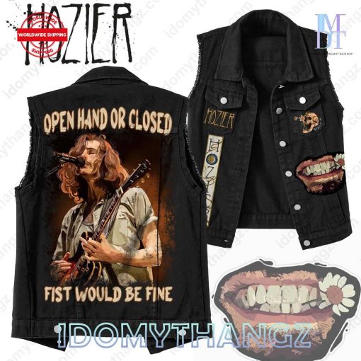 Hozier Cherry Wine Open Hand Or Closed Sleeveless Denim Jacket