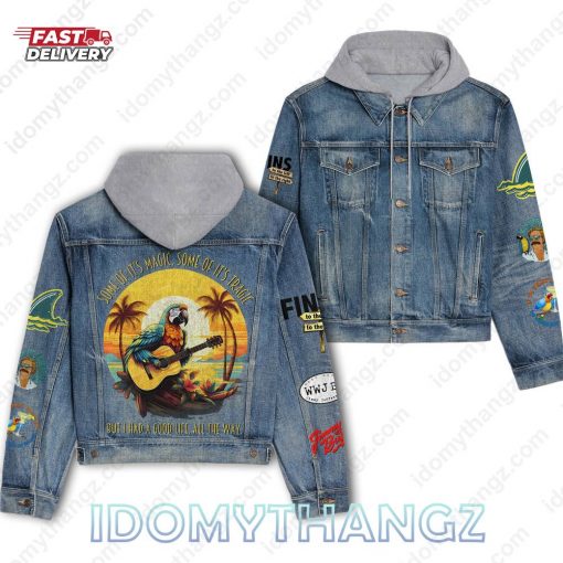 Jimmy Buffett On A Beach Hooded Denim Jacket