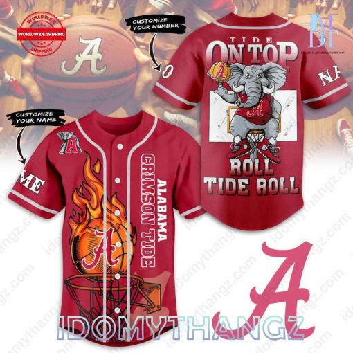 Alabama Crimson Tide On Top Roll Tide Roll Custom Baseball Jersey