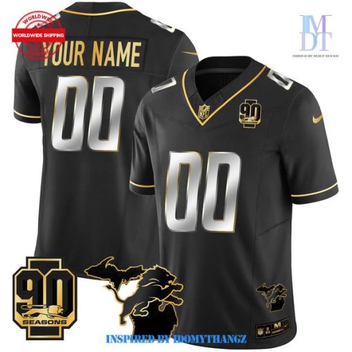 Detroit Lions 90th Year Michigan Patch Gold Vapor Custom Football Jersey