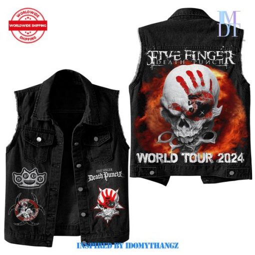 Five Finger Death Punch World Tour 2024 Sleeveless Denim Jacket