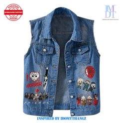 Horror Movies Just A Girl Who Loves Sleeveless Denim Jacket