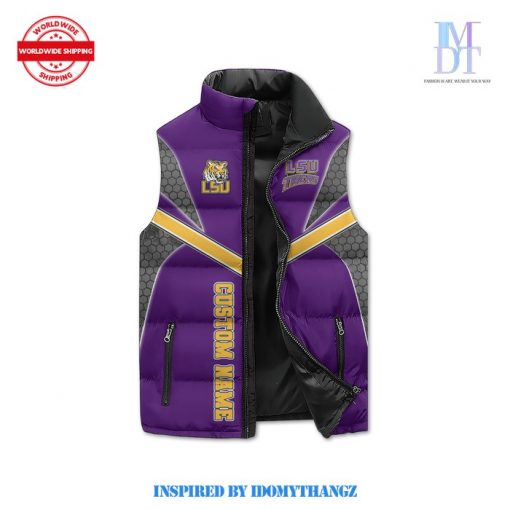 LSU Tigers Custom Name Puffer Sleeveless Jacket