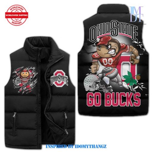 Ohio State Go Bucks Black Puffer Sleeveless Jacket