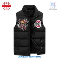 Ohio State Go Bucks Black Puffer Sleeveless Jacket