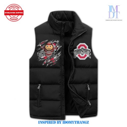 Ohio State Go Bucks Black Puffer Sleeveless Jacket