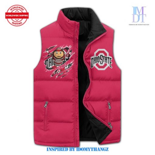 Ohio State Go Bucks Red Puffer Sleeveless Jacket