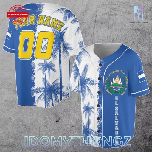 Tropical El Salvador Flag Coats of Arm Custom Baseball Jersey