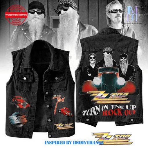 ZZ Top Turn On Turn Up Rock Out Sleeveless Denim Jacket