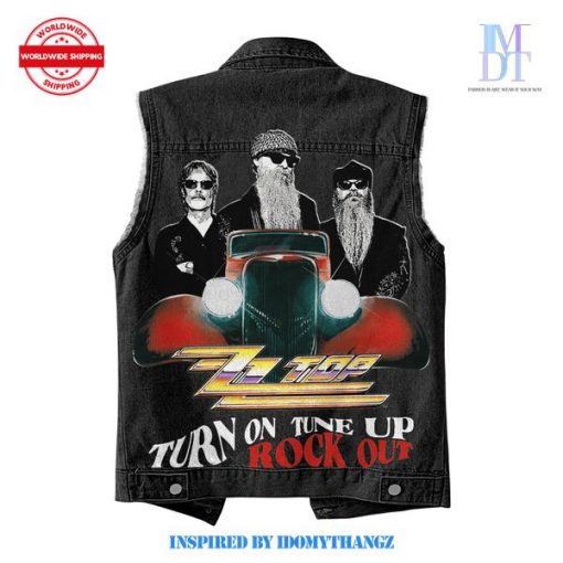 ZZ Top Turn On Turn Up Rock Out Sleeveless Denim Jacket