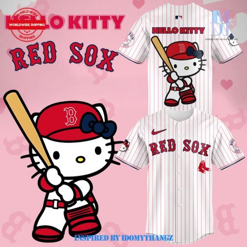 Boston Red Sox Hello Kitty 2024 Pink Stripe Baseball Jersey