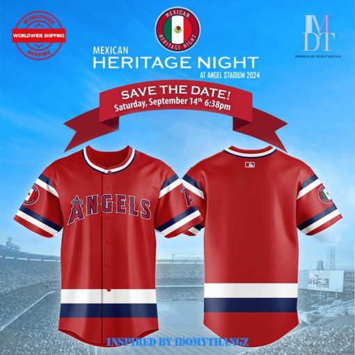 Los Angeles Angels Mexico Heritage Night 2024 Red Baseball Jersey