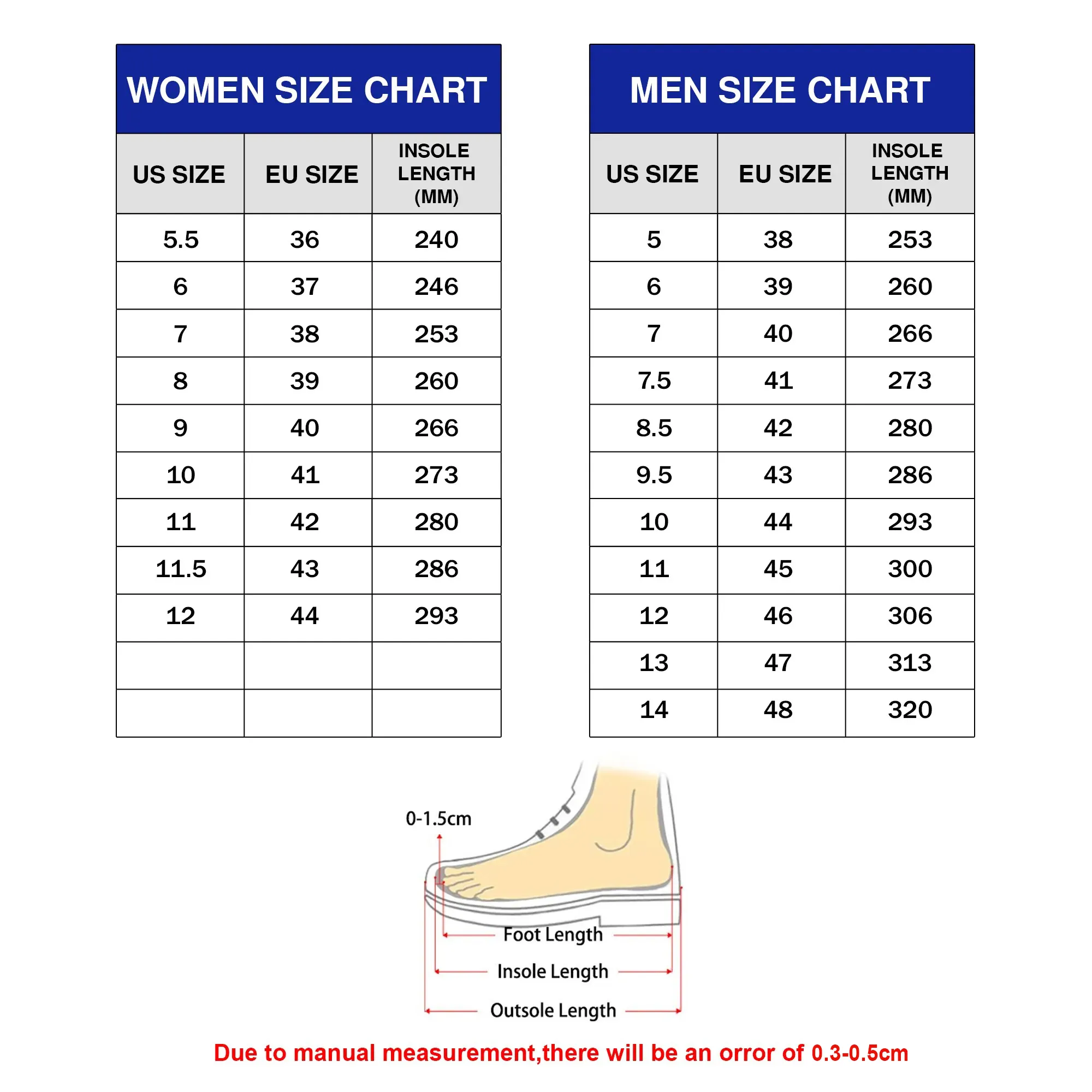 Low Top Size Chart