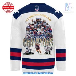 2024 UNITED STATES ARE THE FIRST EVER WOMENS BOX CHAMPS HOCKEY JERSEY